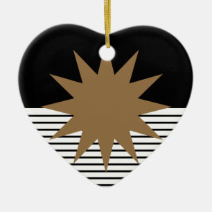 Black White Colorblock & Brown Sun Ceramic Tree Decoration