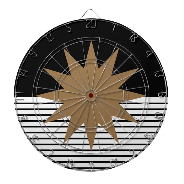 Black White Colorblock & Brown Sun Dartboard (Front)