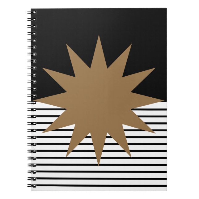 Black White Colorblock & Brown Sun Notebook (Front)