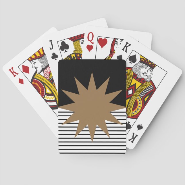 Black White Colorblock & Brown Sun Playing Cards (Back)