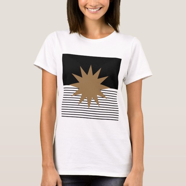 Black White Colorblock & Brown Sun T-Shirt (Front)