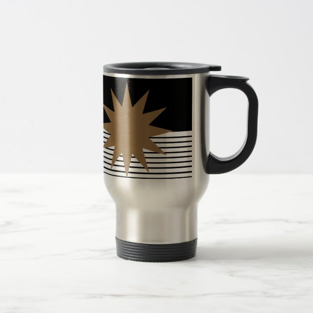 Black White Colorblock & Brown Sun Travel Mug (Right)