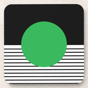 Black White Colorblock & Green Circle Coaster