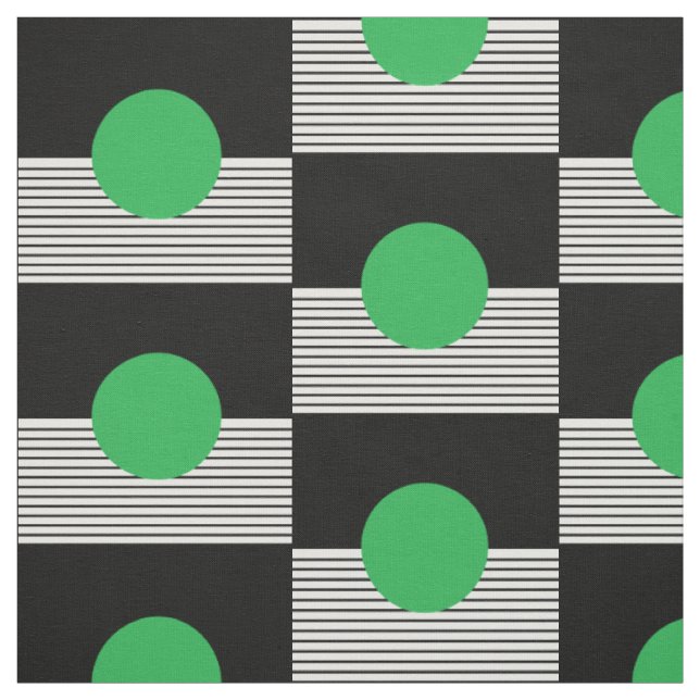 Black White Colorblock & Green Circle Fabric (Swatch)