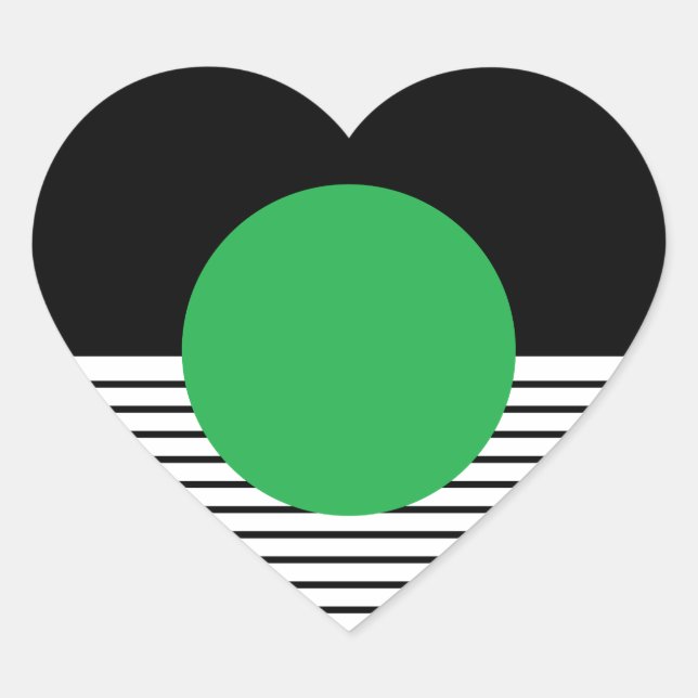 Black White Colorblock & Green Circle Heart Sticker (Front)