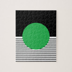 Black White Colorblock & Green Circle Jigsaw Puzzle