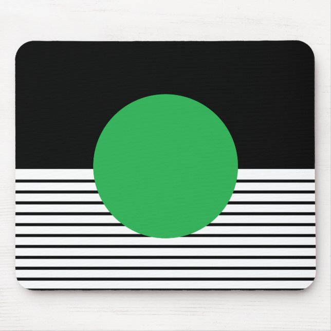 Black White Colorblock & Green Circle Mouse Mat (Front)
