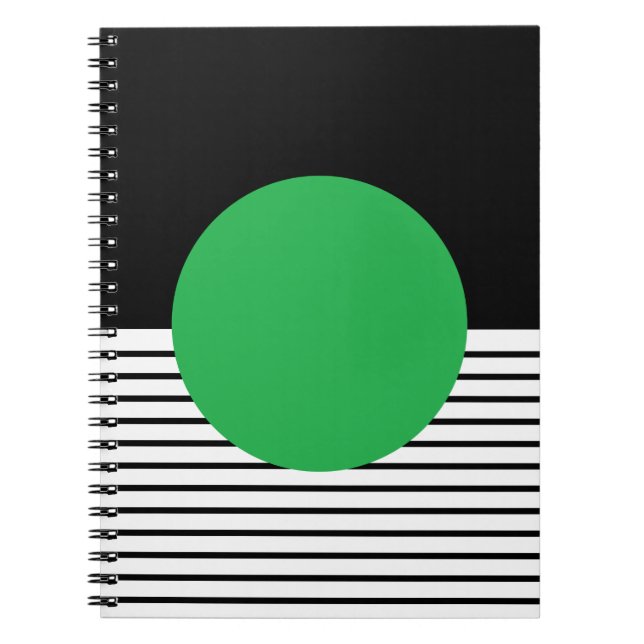 Black White Colorblock & Green Circle Notebook (Front)