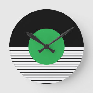 Black White Colorblock & Green Circle Round Clock