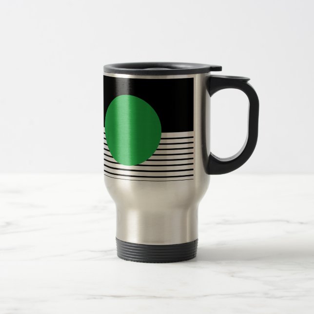 Black White Colorblock & Green Circle Travel Mug (Right)