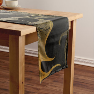 BLACK WHITE COLORFUL SWIRLING WAVY SHORT TABLE RUNNER