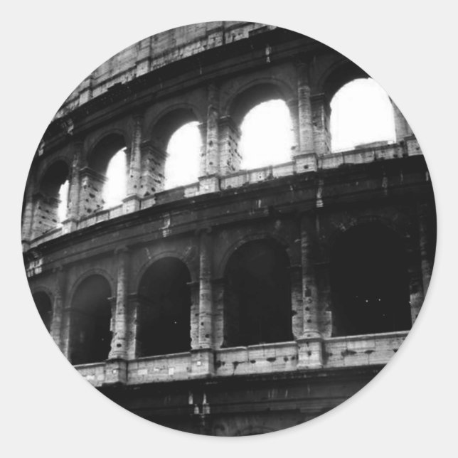 Black White Colosseum Roman Empire Classic Round Sticker (Front)