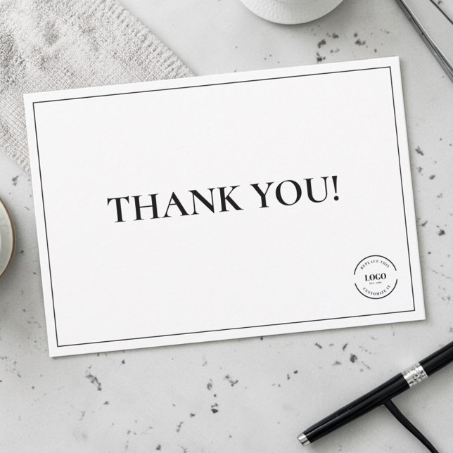 Black White Company Logo Custom Simple Thank You Card (Simple thank you note card from business.)
