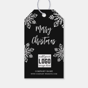 Black White Company Logo Merry Christmas Snowflake Gift Tags