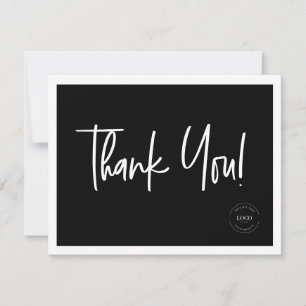 Black White Company Logo Social Icons Simple Thank You Card