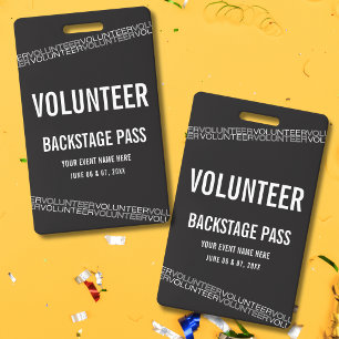 Black White Concert Volunteer All Access Pass ID Badge