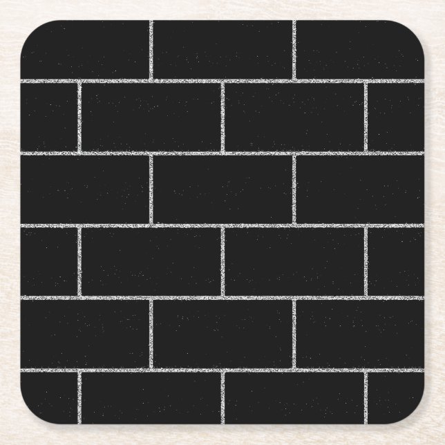 Black White Concrete Bricks Pattern Square Paper Coaster (Front)