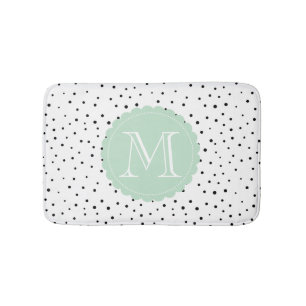 Black & White Confetti Dots Mint Monogram Bath Mat