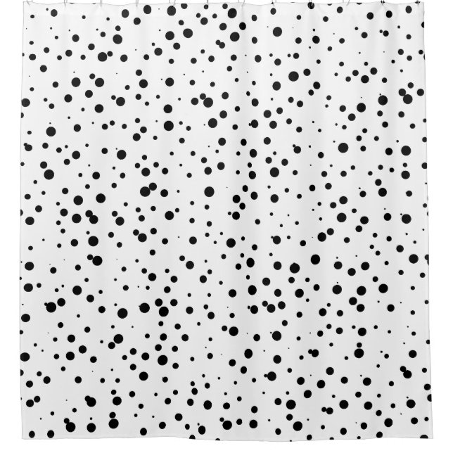 Black White Confetti Dots Pattern Shower Curtain (Front)