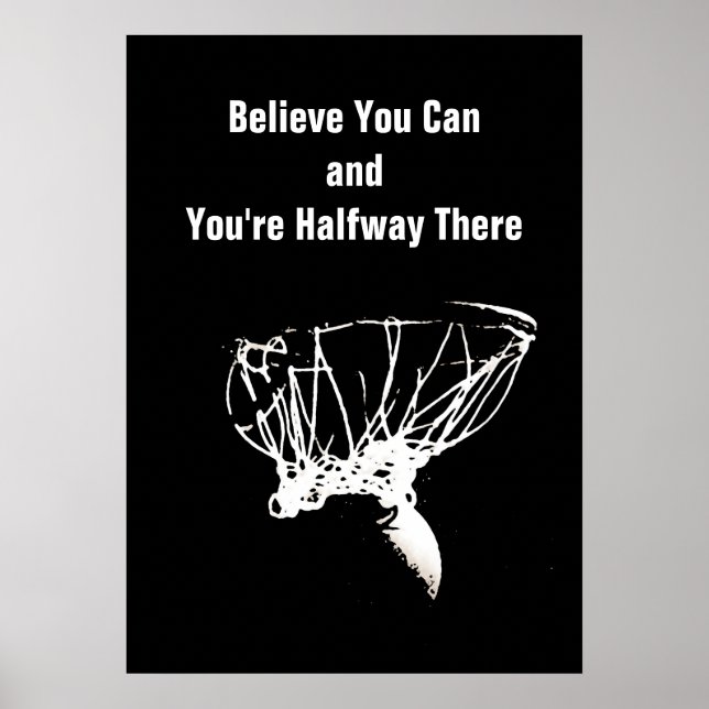 Black White Confidence Motivational Basketball Poster (Front)