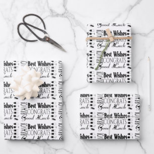 Black/White Congrats Best Wishes Occasion Wrapping Paper Sheet