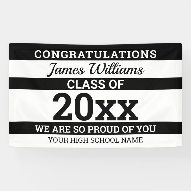 Black White Congratulations Class Of 2022 Graduate Banner (Horizontal)