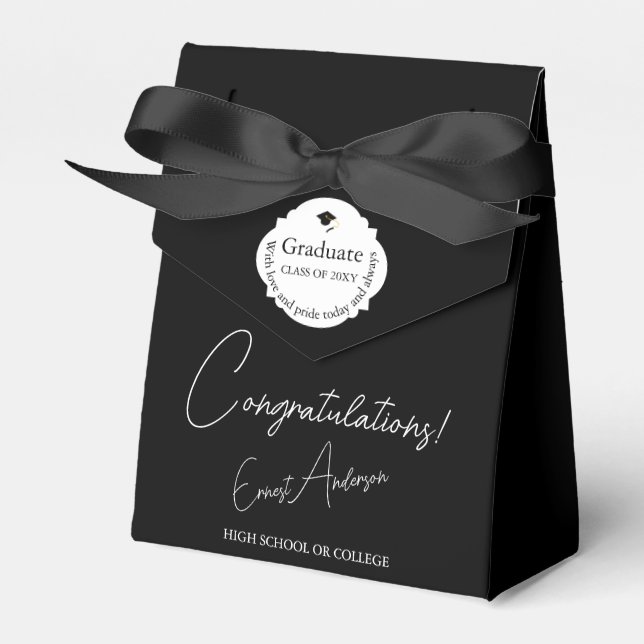 Black White Congratulations Graduate Graduation Favour Box (Front Side)