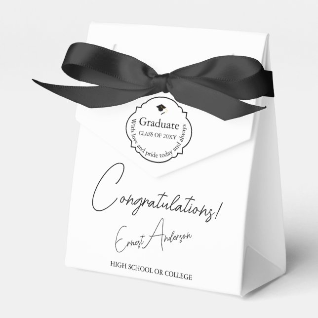 Black & White Congratulations Graduate Graduation Favour Box (Front Side)