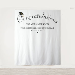 Black & White Congratulations Graduation Backdrop Tapestry