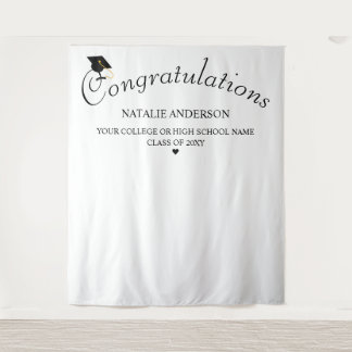 Black & White Congratulations Graduation Backdrop Tapestry