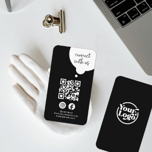 Black White Connect With Us QR Code Social Media Business Card