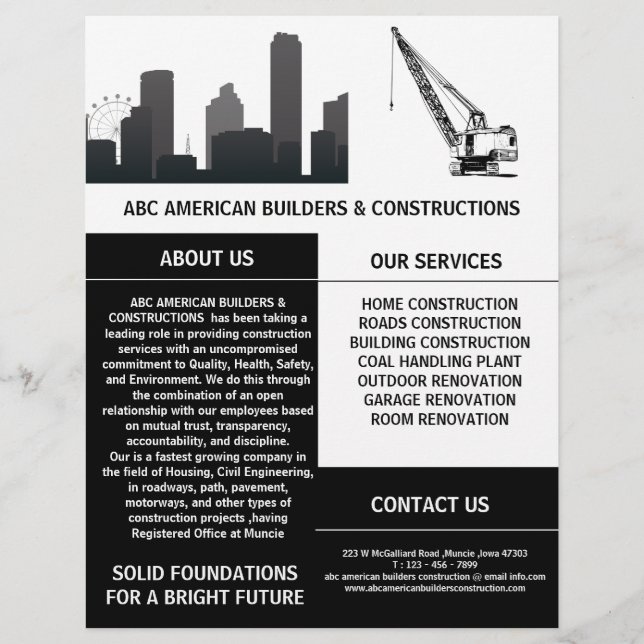 Black & White Construction Advertising Promotional Flyer (Front)