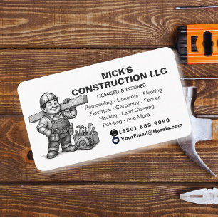 Black White Construction Contractor Builder Business Card