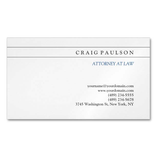 Black White Consultant Attorney at Law Profession Magnetic Business Card (Front)
