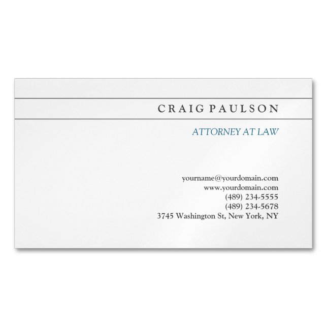 Black White Consultant Attorney at Law Profession Magnetic Business Card (Front)