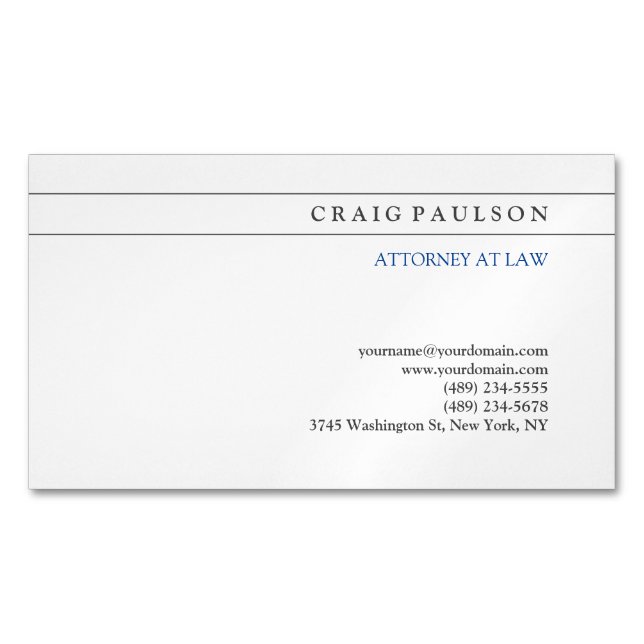 Black White Consultant Attorney at Law Profession Magnetic Business Card (Front)