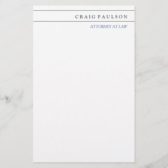 Black White Consultant Attorney at Law Profession Stationery (Front)