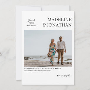 Black White Contemporary Monogram Photo Wedding Invitation