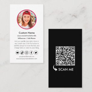 Black White Content Creator QR Code Social Media Business Card