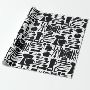 Black & White Cooking Gadgets & Utensils Wrapping Paper