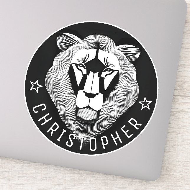     Black & White Cool Modern Old Lion Custom Name (Detail)