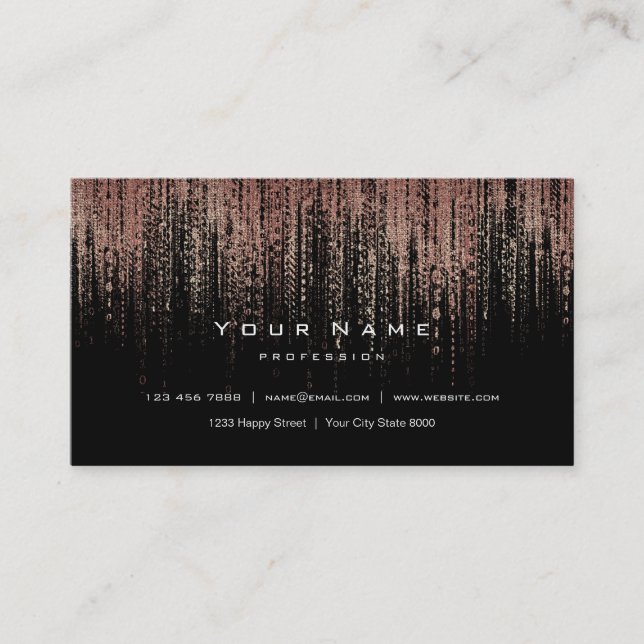 Black White Copper Rose Gold Matrix Cyber Blush Business Card (Front)
