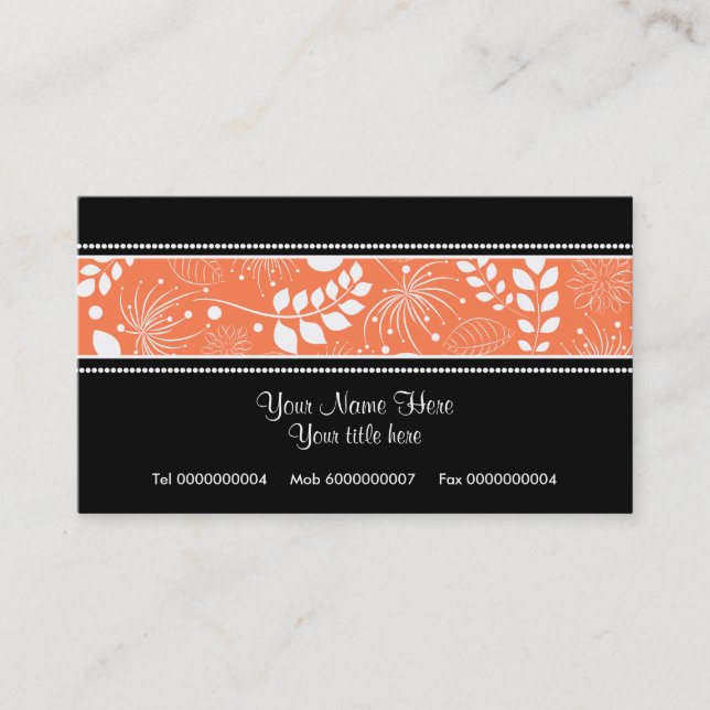 Black, white coral floral border business card (Front)