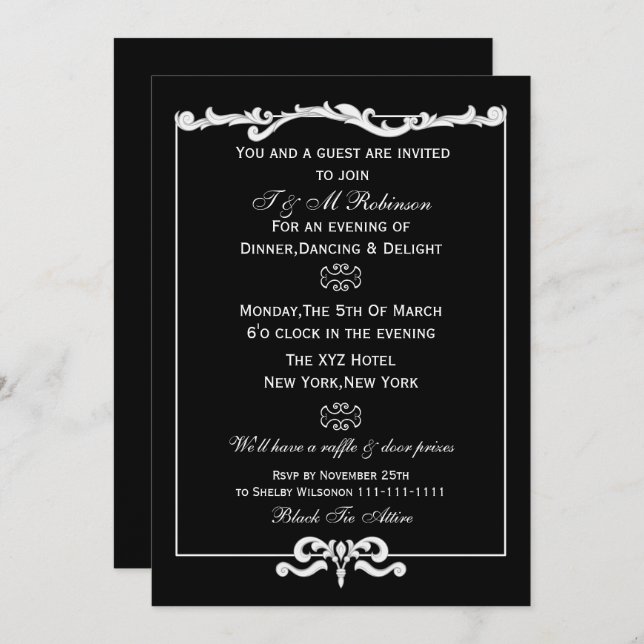 black white corporate event invitations (Front/Back)
