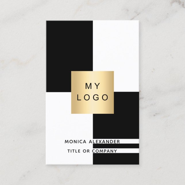 Black white corporate logo QR code professional Business Card (Front)