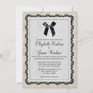 Black & White Country Burlap Wedding Invitations