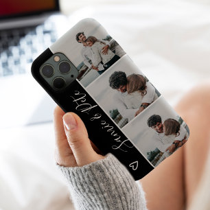 Black white couple names 3 photos collage grid iPhone 13 case