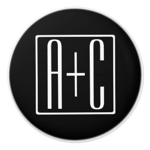 Black & White Couples Initials Ceramic Knob