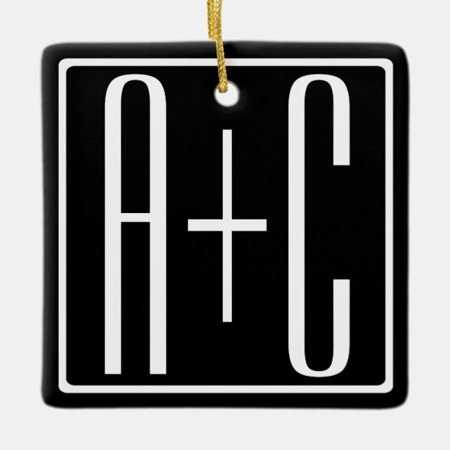 Black & White | Couples Initials Ceramic Ornament (Front)