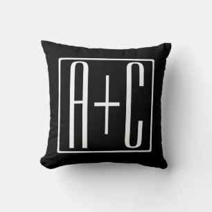Black & White Couples Initials Cushion